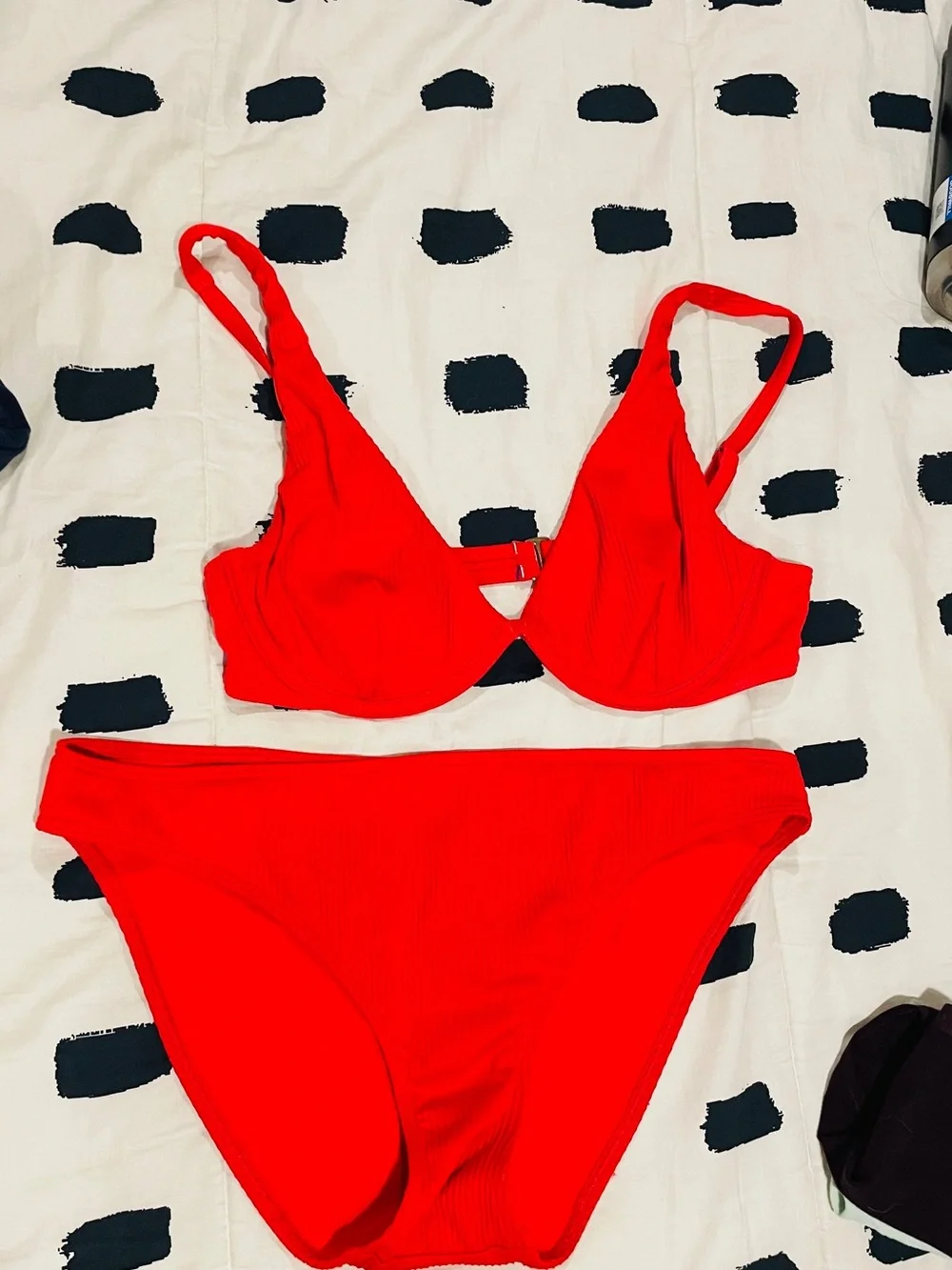 Hollister Swim Red Ribbed Bikini Set